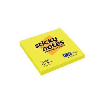 Kraf Yapışkanlı Not Kağıdı 76x76 mm 100 yp Neon Sarı 7676N-Y - 1
