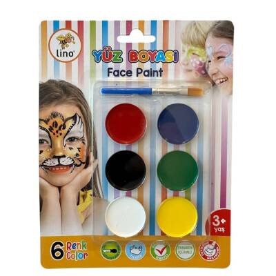 Lino Yıkanabilir Yüz Boyası 6 Renk Tablet + Fırça LN-904 - 1