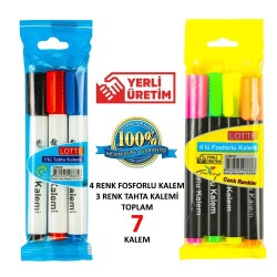 Lotte 4 Renk Fosforlu Kalem + 3 Renk Tahta Kalemi Seti - 1