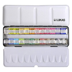Lukas Aquarell 1862 Profesyonel Sulu Boya 24 Renk 1/2 Tablet Metal Kutu - Lukas