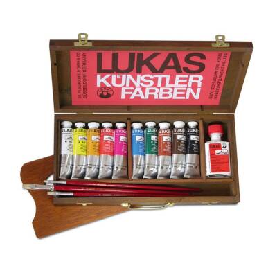 Lukas Berlin Suyla Karışabilen Yağlı Boya Ahşap Kutulu 10 Renk x 37 ml + 3 Fırça + Medyum + Palet - 1