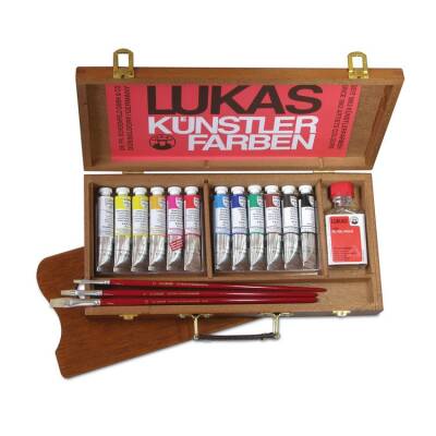 Lukas Studio Yağlı Boya Seti Ahşap Kutulu 12 Renk x 20 ml (Fırça Temizleyici + Palet + 3 Fırça) - 1