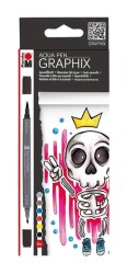Marabu Graphix Aqua Pen Çift Uçlu Grafik Çizim Manga Kalemi 6 Renk Set King Of Bubblegum - 1