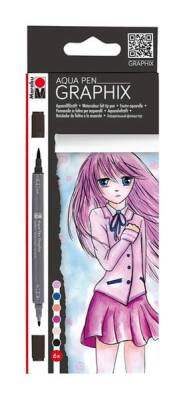 Marabu Graphix Aqua Pen Çift Uçlu Grafik Çizim Manga Kalemi 6 Renk Set Ma Ke Manga - 1
