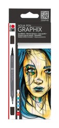 Marabu Graphix Aqua Pen Çift Uçlu Grafik Çizim Manga Kalemi 6 Renk Set Metropolitan - 1