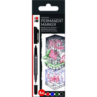Marabu Graphix Permanent Marker Çift Uçlu 4 renk Set - 1