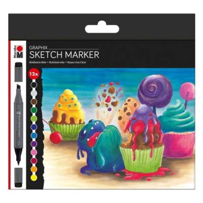 Marabu Graphix Sketch Marker 12 Renk Sugarholic - 1
