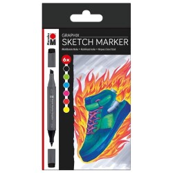 Marabu Graphix Sketch Marker 6 Renk Heat - 1