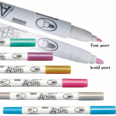 Marvy Astist Pigment Marker Çift Uçlu 6'lı Metalik Renkler - 1