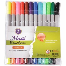 Masis Brushpen Fırça Uç ve Fineliner Çift Uçlu Kalem 12 Renk - 1