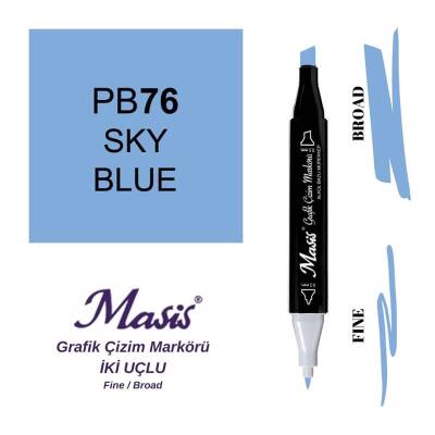 Masis Çift Uçlu Marker Grafik Çizim Kalemi 76 Gök Mavi - 1