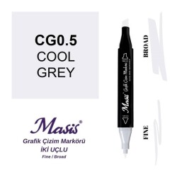 Masis Çift Uçlu Marker Grafik Çizim Kalemi CG0.5 Soğuk Gri - 1