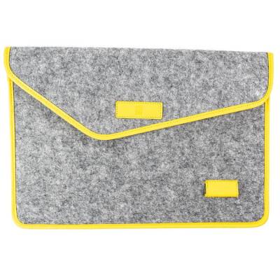 Minbag Aba Gri Keçe Laptop Çantası Sarı Kenarlı - 1