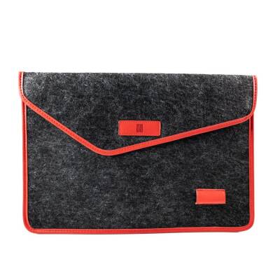 Minbag Aba Siyah Keçe Laptop Çantası Kırmızı Kenarlı - 1