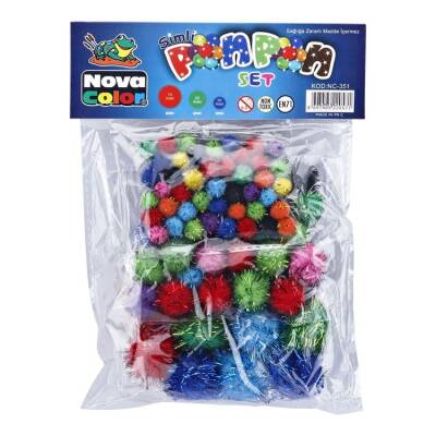 Nova Color Simli Ponpon 3 Boy Karışık Set - 1