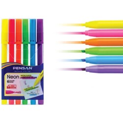 Pensan Kesik Uçlu Keçeli İşaretleme Kalemi 6 Renk Neon - 1