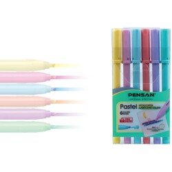 Pensan Kesik Uçlu Keçeli İşaretleme Kalemi 6 Renk Pastel - 1
