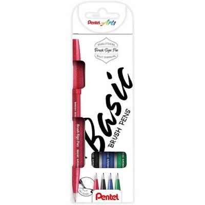 Pentel Brush Sign Pen 4'lü Set BASIC SES15-4 - 1