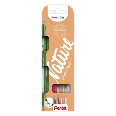 Pentel Brush Sign Pen 4'lü Set NATURE SES15N-4 - 1