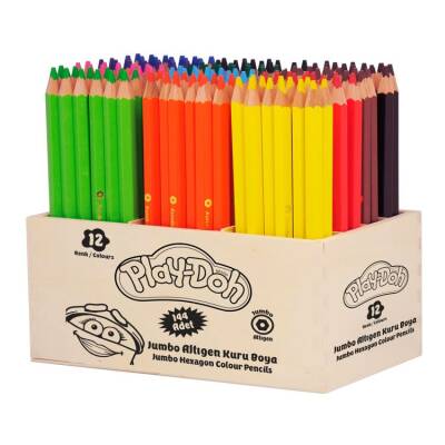 Play-Doh Altıgen Jumbo Kuru Boya 12 Renk x 12 Adet Sınıf Paketi 144'lü Ahşap Stand - 1