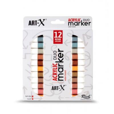 Rich Art-X Acrylic Duo Marker Çift Uçlu Su Bazlı Boyama Kalemi 12 Renk Clay Series - 1