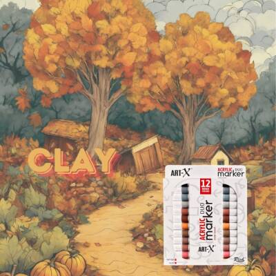 Rich Art-X Acrylic Duo Marker Çift Uçlu Su Bazlı Boyama Kalemi 12 Renk Clay Series - 3
