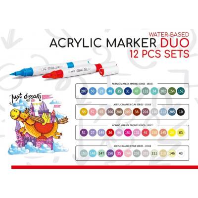 Rich Art-X Acrylic Duo Marker Çift Uçlu Su Bazlı Boyama Kalemi 12 Renk Energy Series - 2