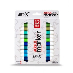 Rich Art-X Acrylic Duo Marker Çift Uçlu Su Bazlı Boyama Kalemi 12 Renk Marine Series - 1