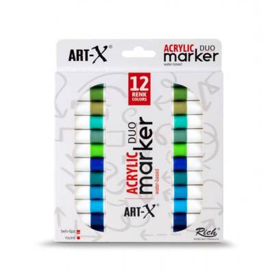 Rich Art-X Acrylic Duo Marker Çift Uçlu Su Bazlı Boyama Kalemi 12 Renk Marine Series - 1