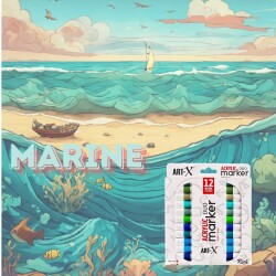 Rich Art-X Acrylic Duo Marker Çift Uçlu Su Bazlı Boyama Kalemi 12 Renk Marine Series - 3
