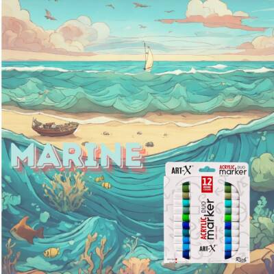 Rich Art-X Acrylic Duo Marker Çift Uçlu Su Bazlı Boyama Kalemi 12 Renk Marine Series - 3