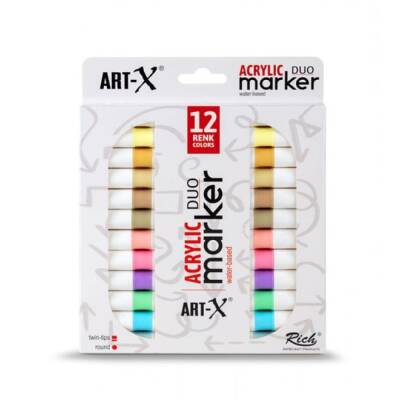 Rich Art-X Acrylic Duo Marker Çift Uçlu Su Bazlı Boyama Kalemi 12 Renk Pale Series - 1