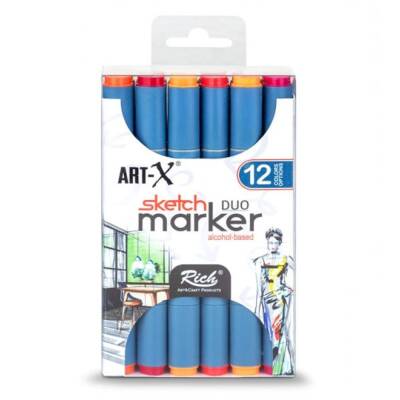 Rich Art-X Sketch Marker Duo Çift Uçlu Marker Kalem Set 12 Renk Active Series - 1