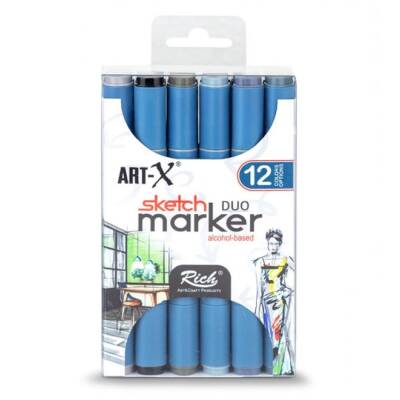 Rich Art-X Sketch Marker Duo Çift Uçlu Marker Kalem Set 12 Renk Coal Series - 1