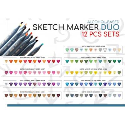Rich Art-X Sketch Marker Duo Çift Uçlu Marker Kalem Set 12 Renk Coal Series - 3