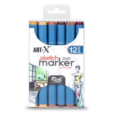 Rich Art-X Sketch Marker Duo Çift Uçlu Marker Kalem Set 12 Renk Earth Series - 1