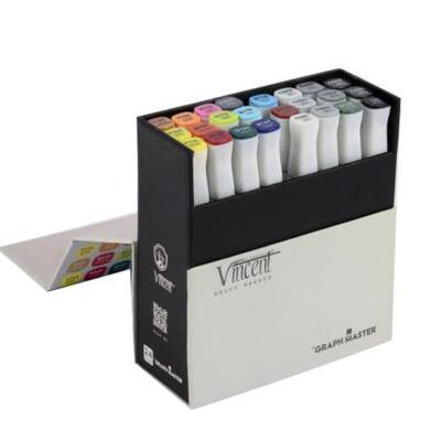 rVincent Graph Master Brush Marker Set 24 Renk - 1