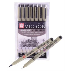 Sakura Pigma Micron Çizim Kalemi 6+1 Set (0.05 - 0.1 - 0.2 - 0.3 - 0.5 - 0.8 - Brush) - 1