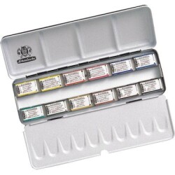 Schmincke Akademie Aquarell Taş Sulu Boya 1/1 Tablet 12 Renk Metal Set - Schmincke