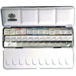 Schmincke Akademie Aquarell Taş Sulu Boya 1/2 Tablet 12 Renk + Extra Hazne Metal Set - Schmincke