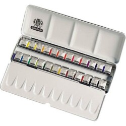 Schmincke Akademie Aquarell Taş Sulu Boya 1/2 Tablet 24 Renk Metal Set - Schmincke