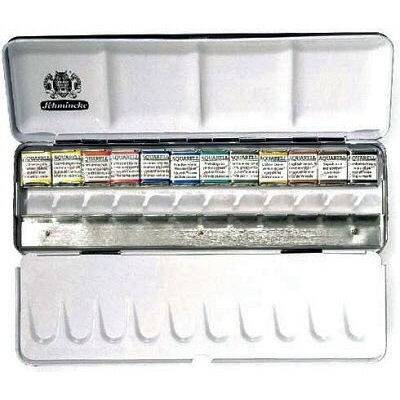 Schmincke Akademie Aquarell Taş Sulu Boya 1/2 Tablet 12 Renk + Extra Hazne Metal Set - 1