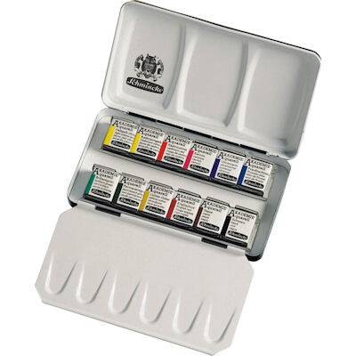 Schmincke Akademie Aquarell Taş Sulu Boya 1/2 Tablet 12 Renk Metal Set - 1