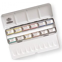 Schmincke Horadam Aquarell Taş Sulu Boya 1/1 Tablet 12 Renk Metal Set - Schmincke