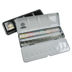 Schmincke Horadam Aquarell Taş Sulu Boya 1/2 Tablet 12 Renk + Extra Hazne Metal Set - Schmincke