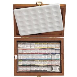 Schmincke Horadam Aquarell Taş Sulu Boya 1/2 Tablet 48 Renk Ahşap Kutulu Set - 1