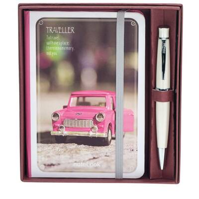 Scrikss Chic 62 Tükenmez Kalem Beyaz + Traveller Old Car A6 Çizgili Defter Set - 1