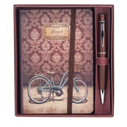 Scrikss Chic 62 Tükenmez Kalem Kahve + Retro Bicycle A6 Çizgili Defter Set - 1