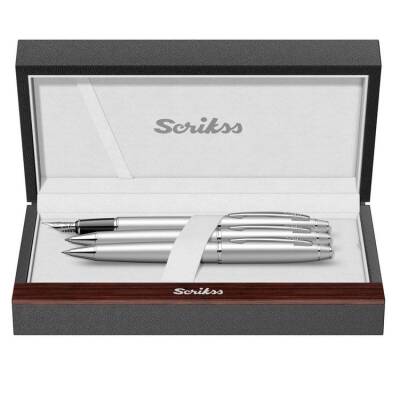 Scrikss Noble 35 Dolma Kalem, Tükenmez Kalem, Mekanik Kurşun Kalem Üçlü Set Krom - 1
