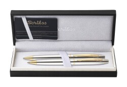 Scrikss Noble 35 Tükenmez Kalem ve Mekanik Kurşun Kalem İkili Set Krom-Altın - 1